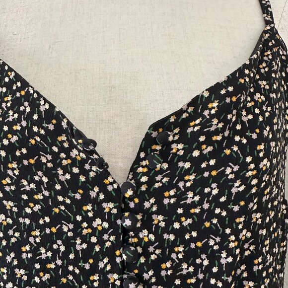 Madewell V Neck Camisole Button Up Spaghetti Straps Black & Floral Print 4 - Picture 8 of 11